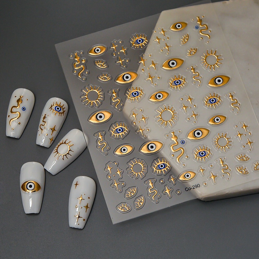 2Sheets Silver Gold Evil eye Stars Sun Nail Art Decor Stickers DIY Co290 NS52
