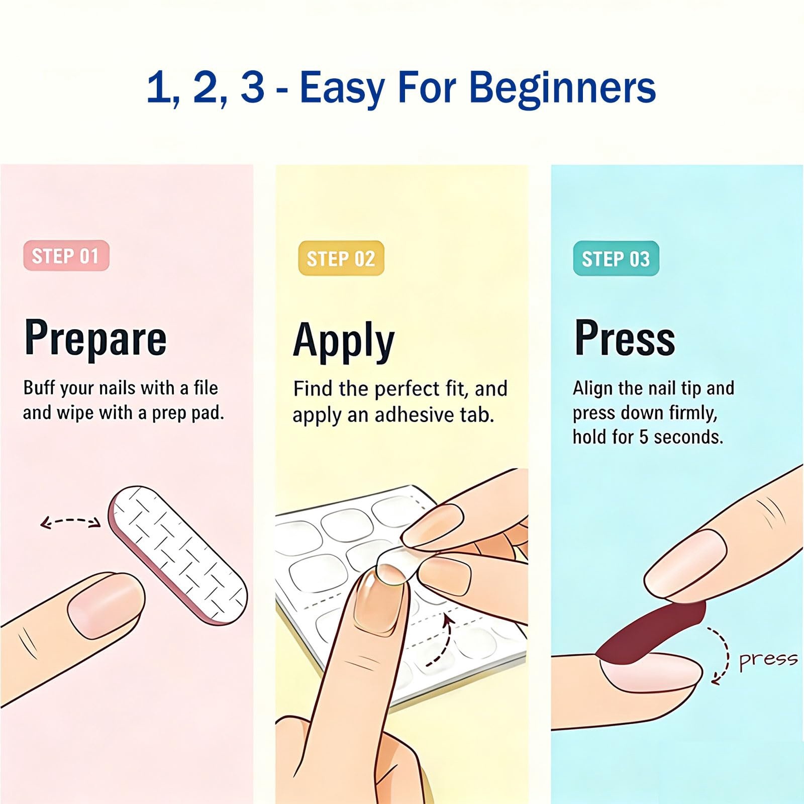 YeeLam Glossy-French-White Medium Press On Nails