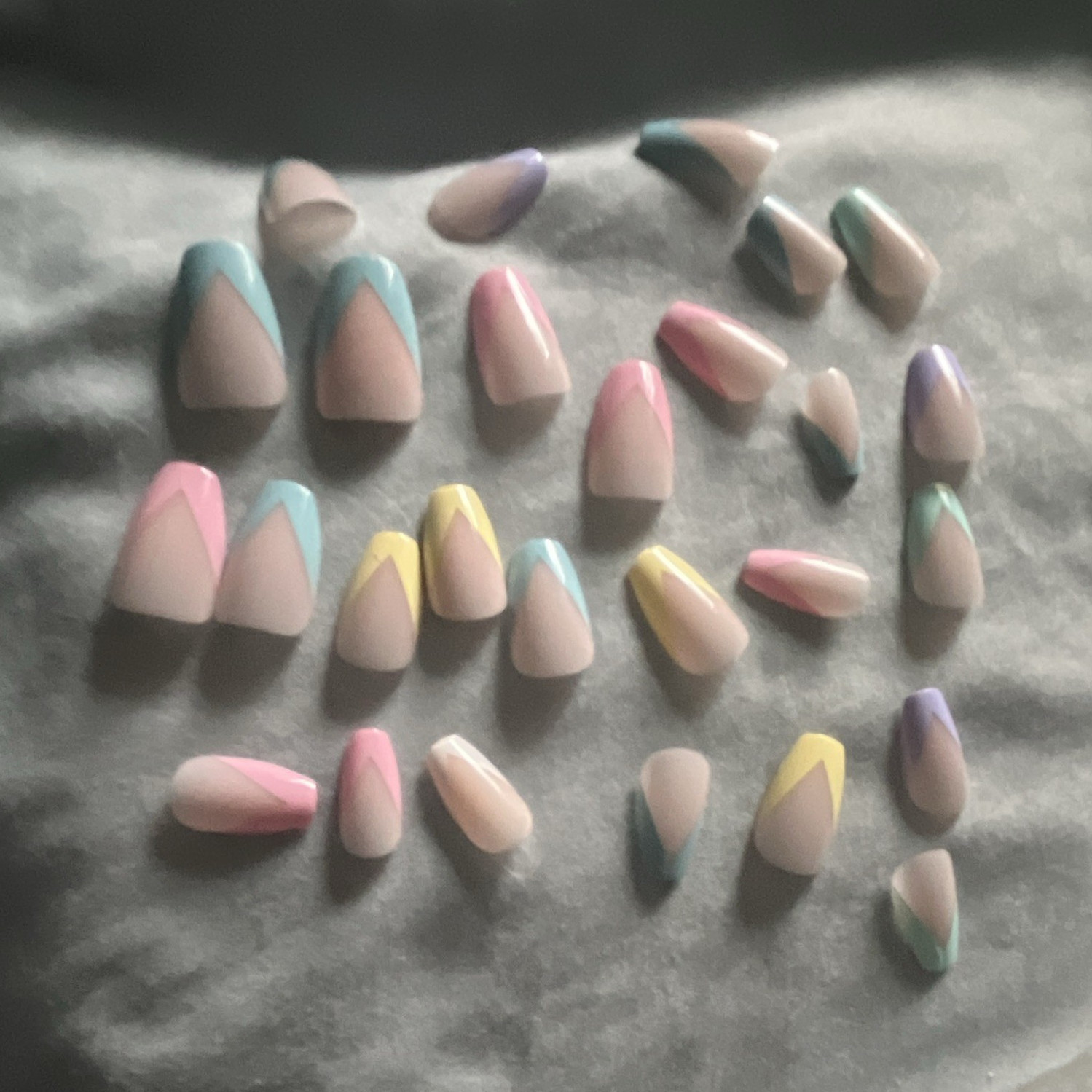 French Tip Press-On Nails Short Almond Pre-Designed Multicolor