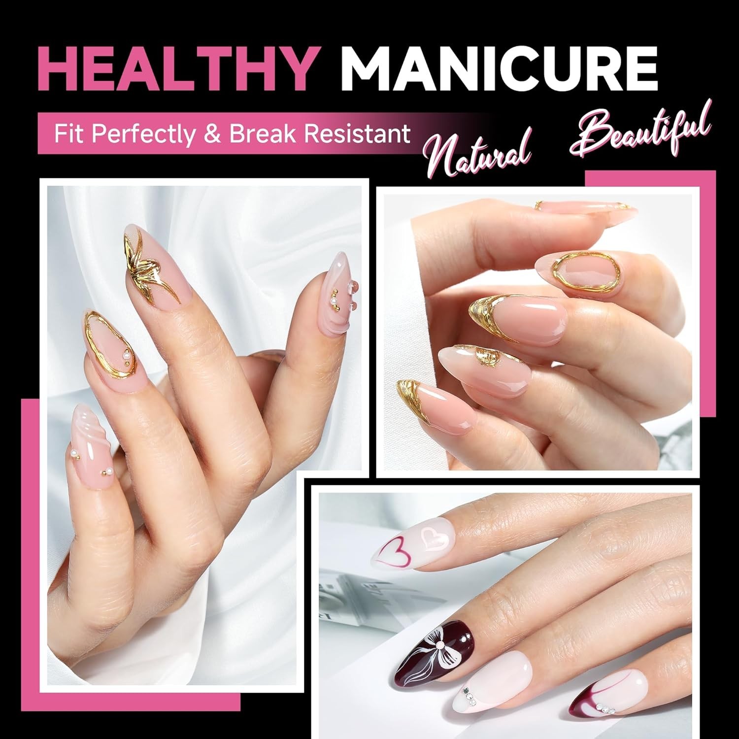 Long-Lasting 504 Full Coverage Almond Nail Tips – Soft Gel, Easy Application