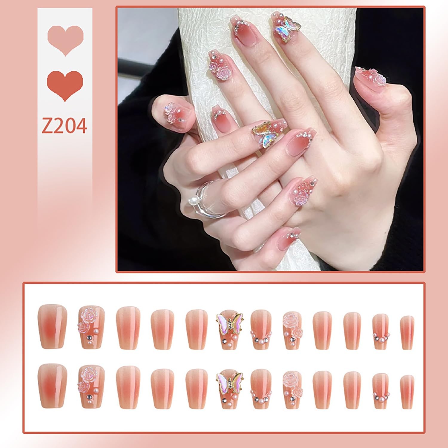 French Tip Press on Nails, 24 Pcs Medium Square Acrylic False Nails with Butt…