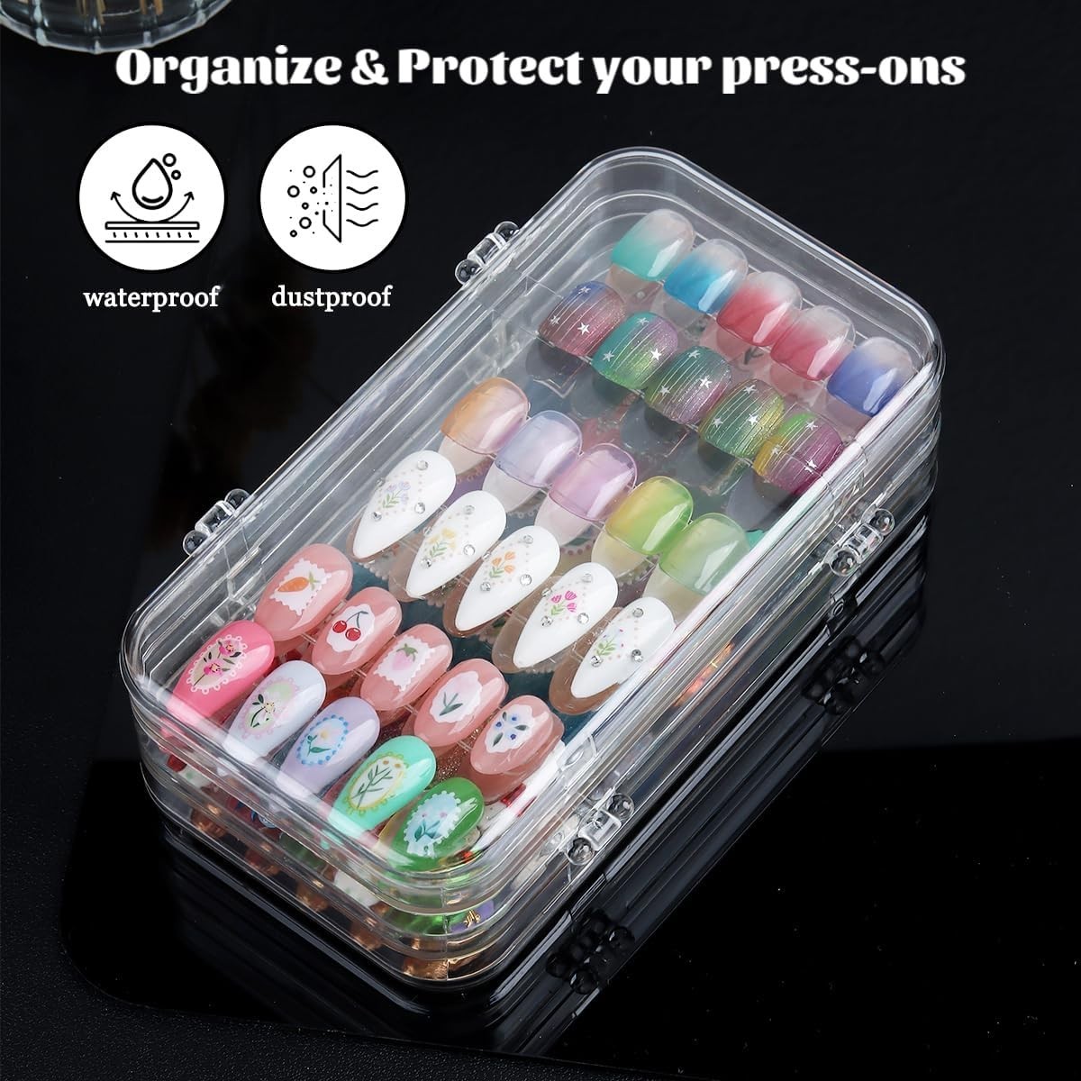 Press On Nail Organizer Case, Clear Press On Nail Storage Box | Tri-Fold Acry…