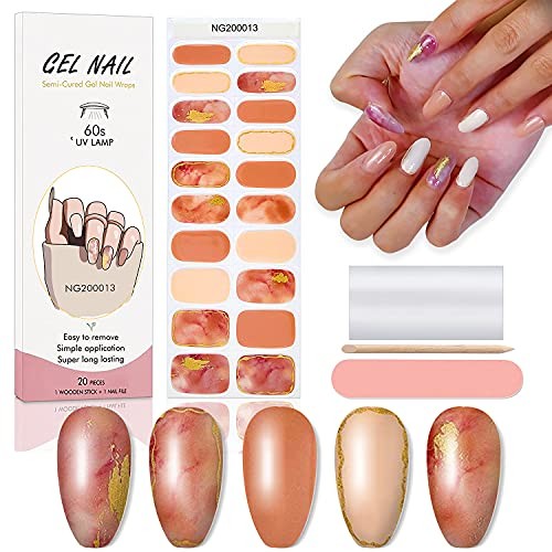 20 Tips Pink Marble Design Semi-Cured Real Gel Nail Polish KIT8 Marble Design