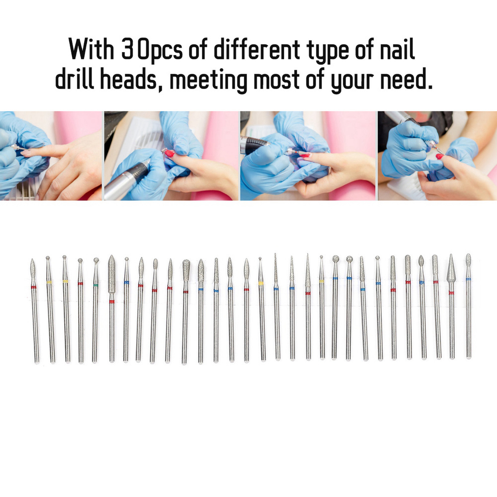 30Pcs/Set Diamond Grinding Head Nail Art Drill Polish Head Kit Nail Drill