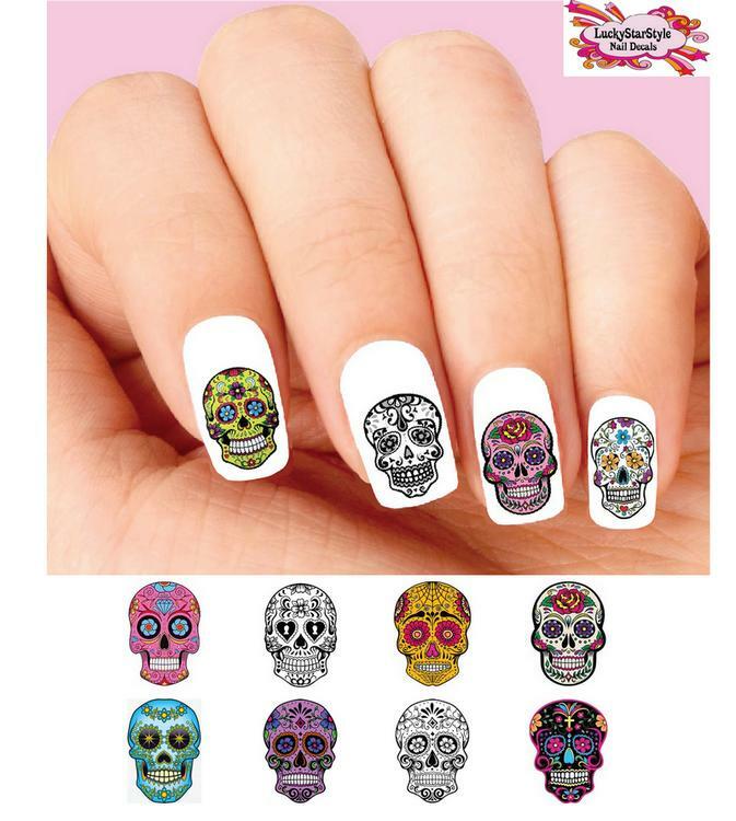 Waterslide Nail Decals Set of 48 – Day of the Dead Sugar Skulls Assorted