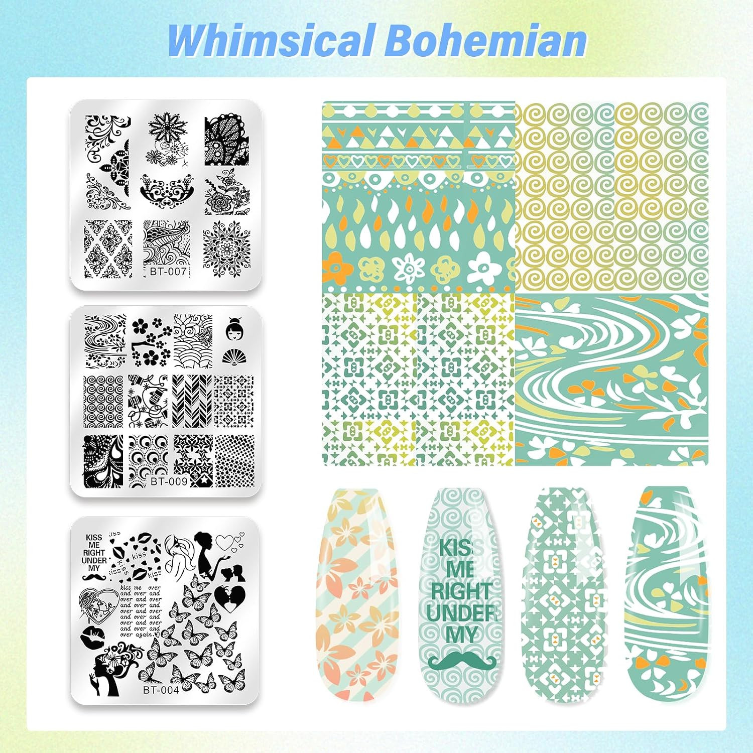 23Pcs Nail Stamping Plates Set 12 Templates 8 Polish Gel | Nail Stamping Kit Sta