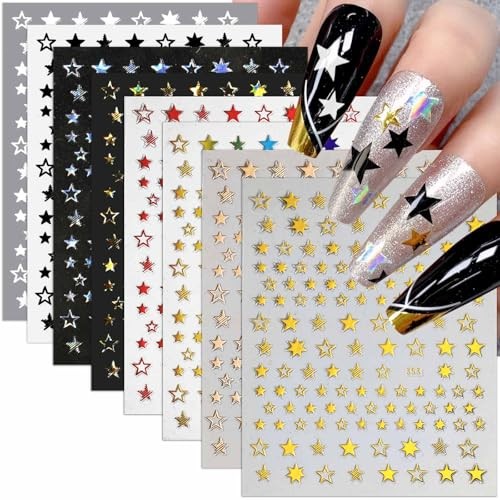 12 Sheets Star Nail Stickers,8 Colors Self-Adhesive 4th of July Nails Style-7