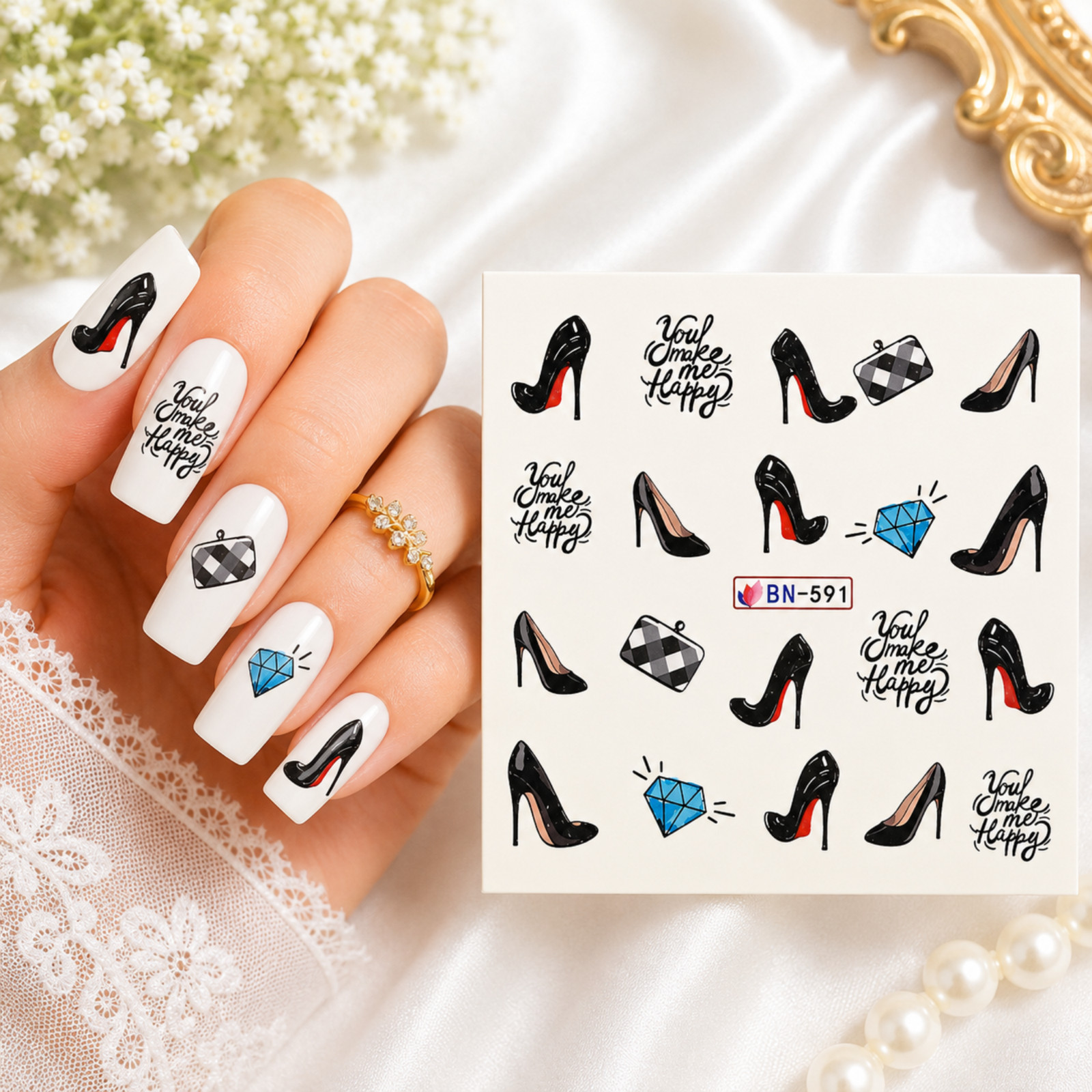 Elegant Fashion Nail Art Decal Stickers High Heels Purse Diamond DIY Manicure