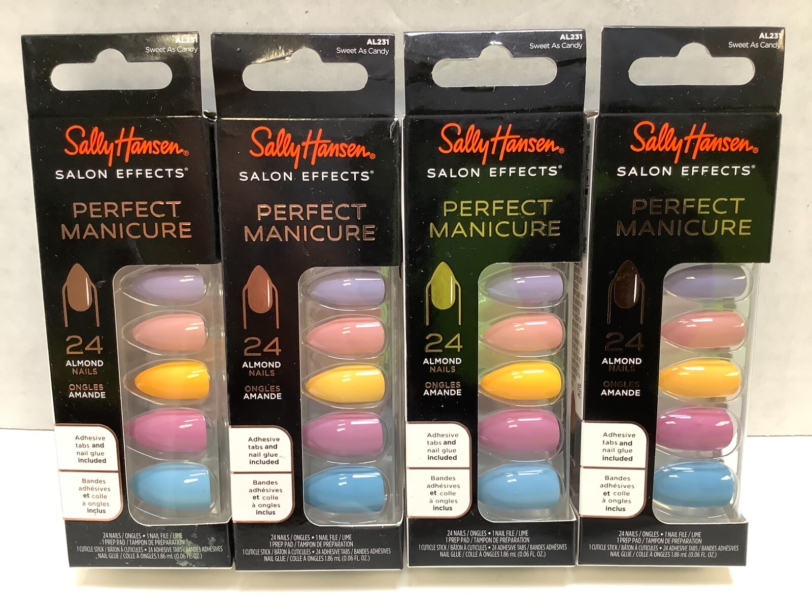 Sally Hansen Salon Effects Perfect Manicure, Almond Nail, Sweet as Candy, 4 Pack