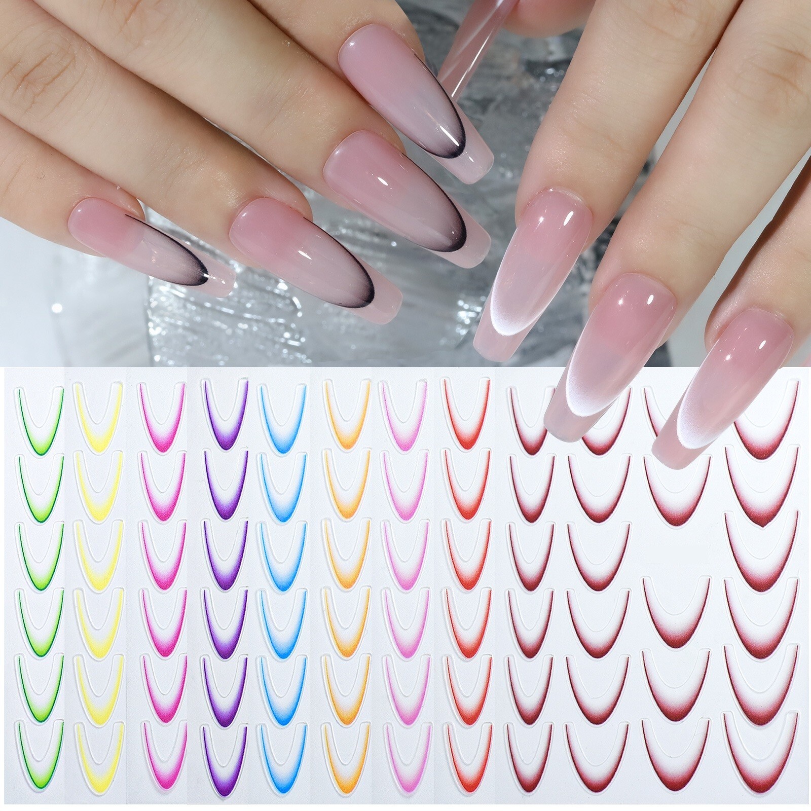 Gradient French Line Nail Art Stickers DIY Designs Stencil Guides Manicure NS2