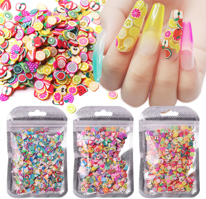 1000Pcs 3D Polymer Clay Nail Art Fruit Flower Feather Fimo Slices Decor Crafts