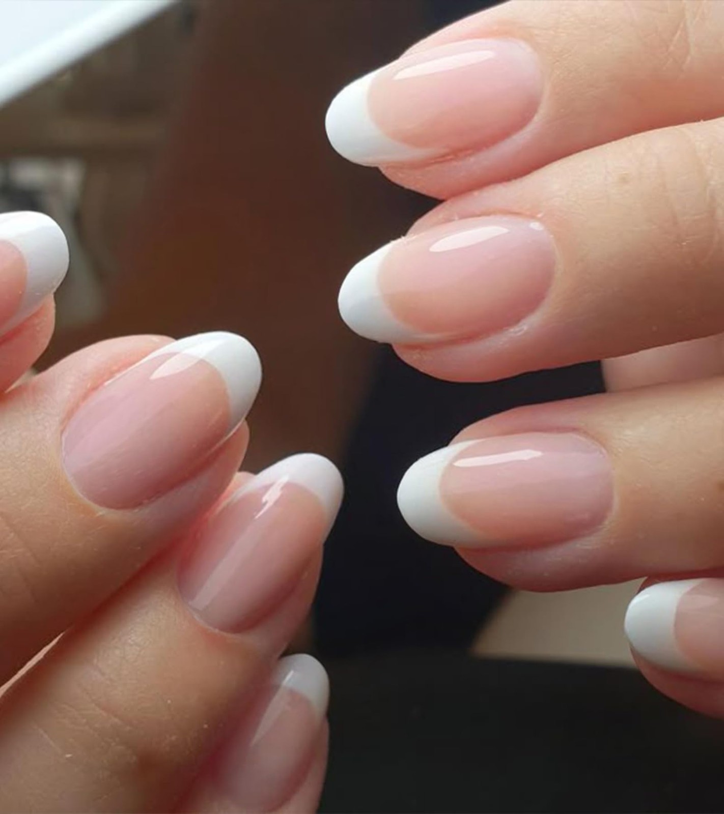 French Tip Press On Nails Short Clear Nude Oval Designs False Nail White Edge…