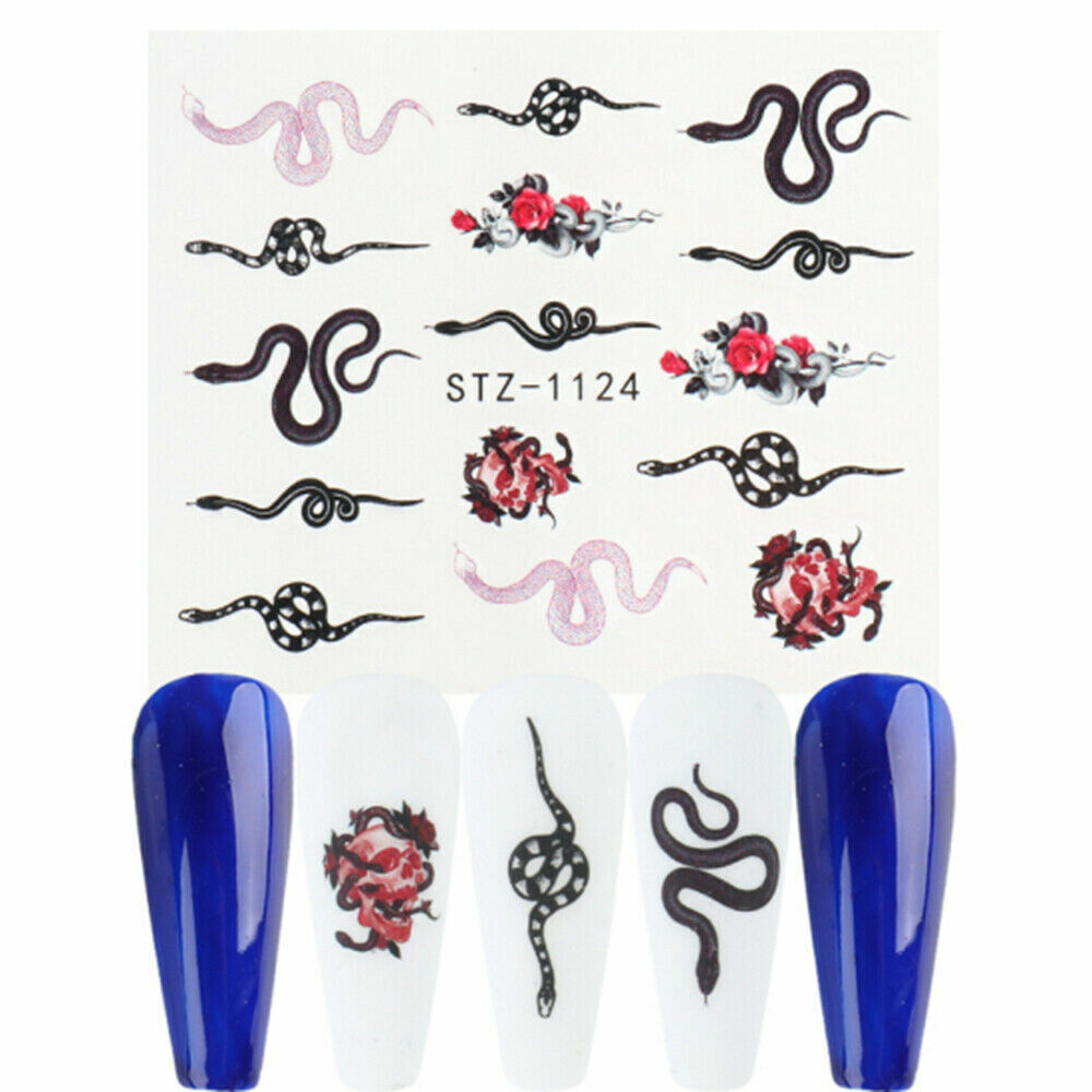 Nail Art Water Decals Transfers Dragon Mona Goth Gothic Zodiac Snakes Rose NS41
