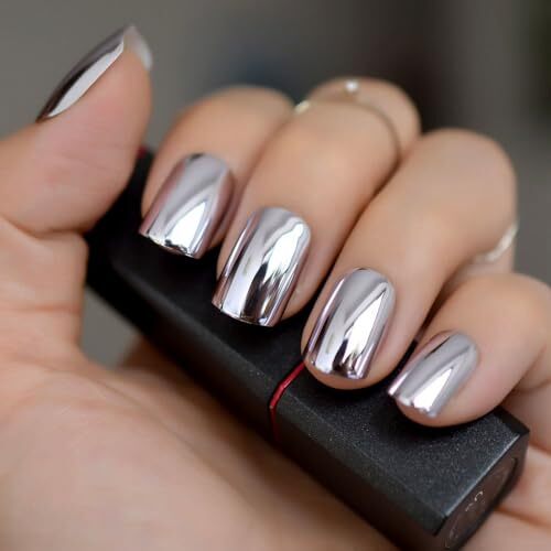 Shiny Punk Style Metallic Light Purple False Fake Nails Metal Plating N25