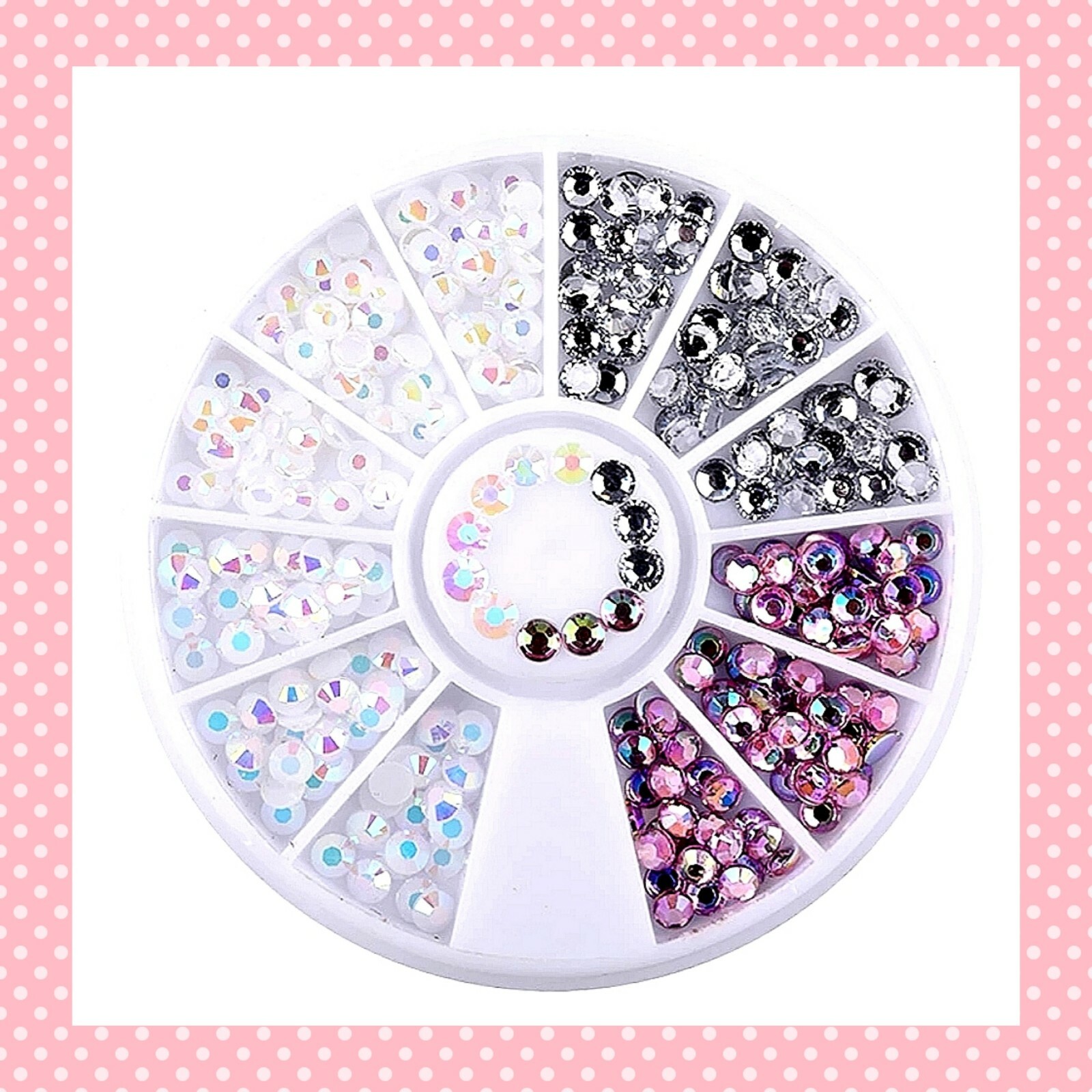 Summer NailArt Rhinestones AB set 3D Flatback Pink Aurora White Shiny Silver