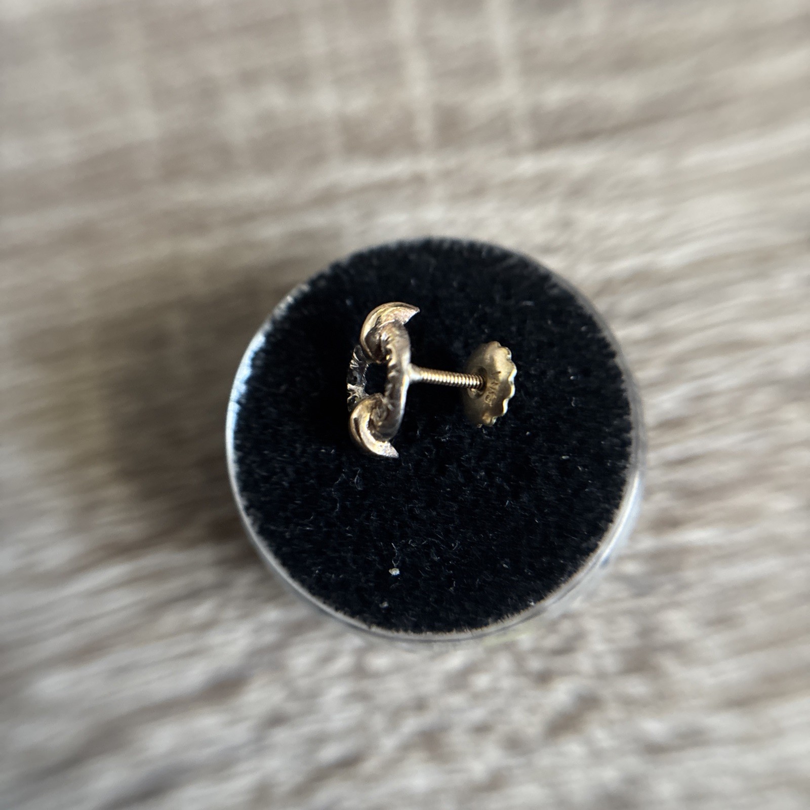 14K Yellow Gold & Silver Nail Circle Charm w/6 Chip Diamonds with Post