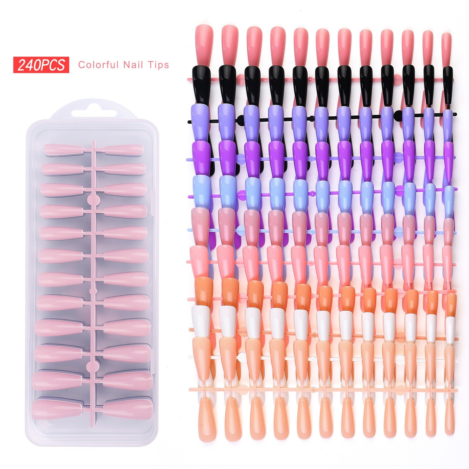 240pcs Multi-Color False Fake Long Ballerina Nail Art Tips With Box Set DIY