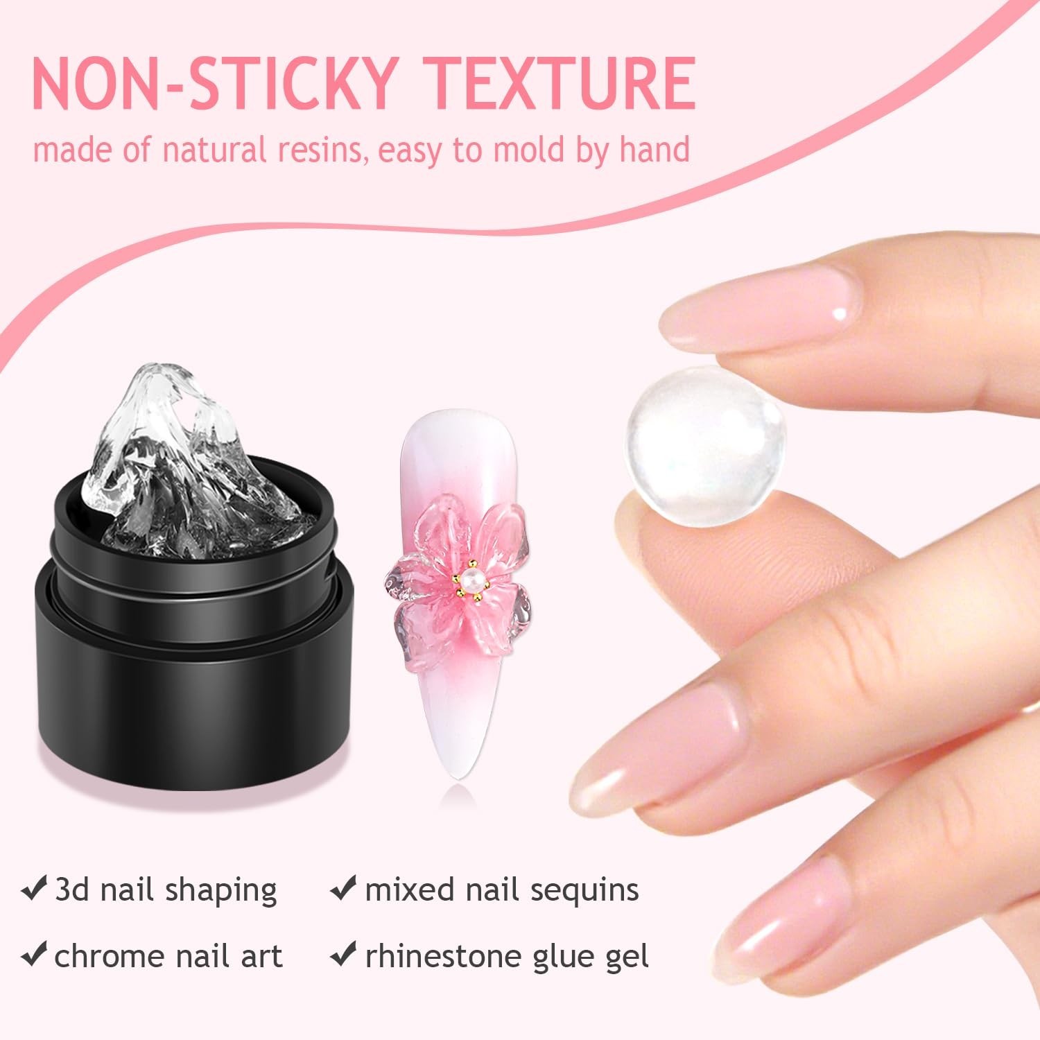 3D Sculpting Gel for Nail Art, 2PCS Clear & Black Solid Builder Kit, Non-Stick M
