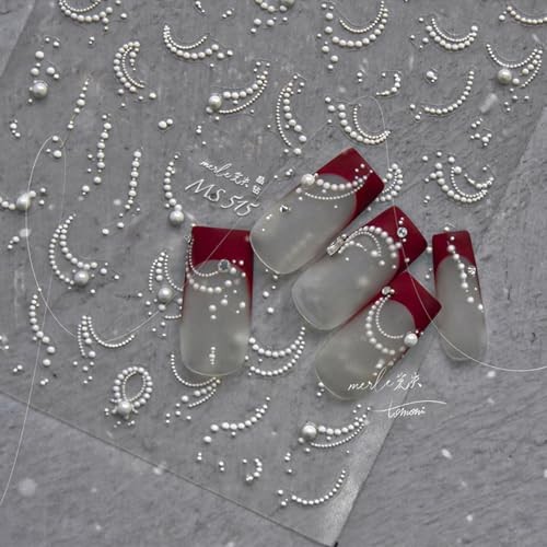White Pearl Chain Nail Art Stickers Decals 5D Embossed Nail white peral chains
