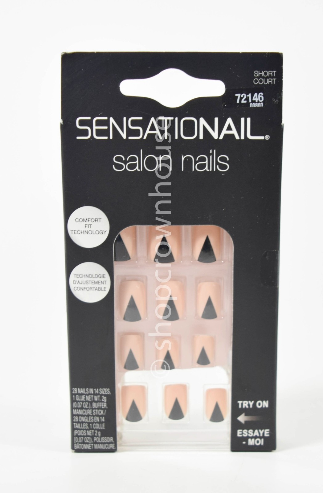 Sensationail Salon Nails BEIGE & BLACK TRIANGLE Short 72146