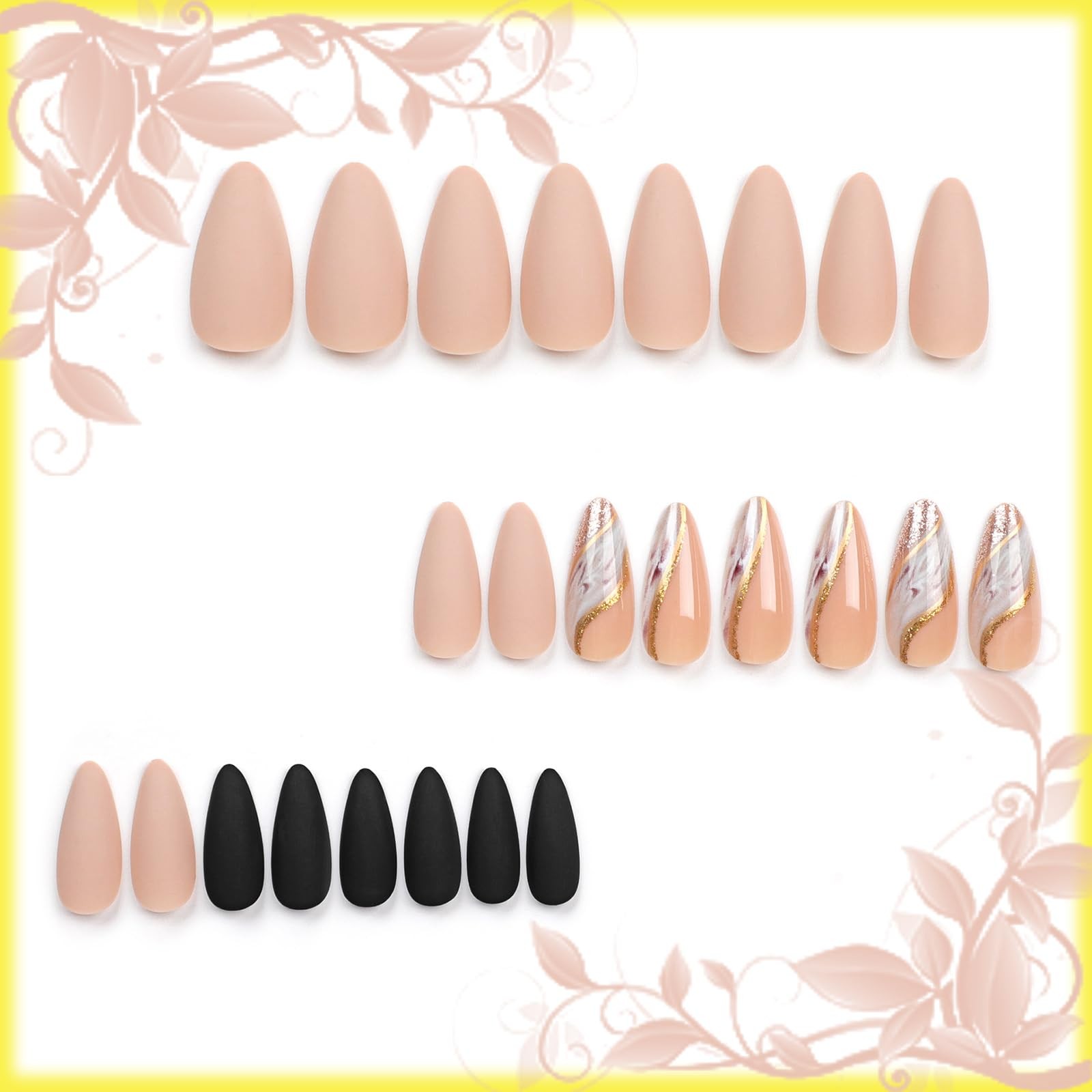 24-Piece Marble Press-On Nails, Curve Line 1 Fl Oz (Pack of 1), MULTICOLOR