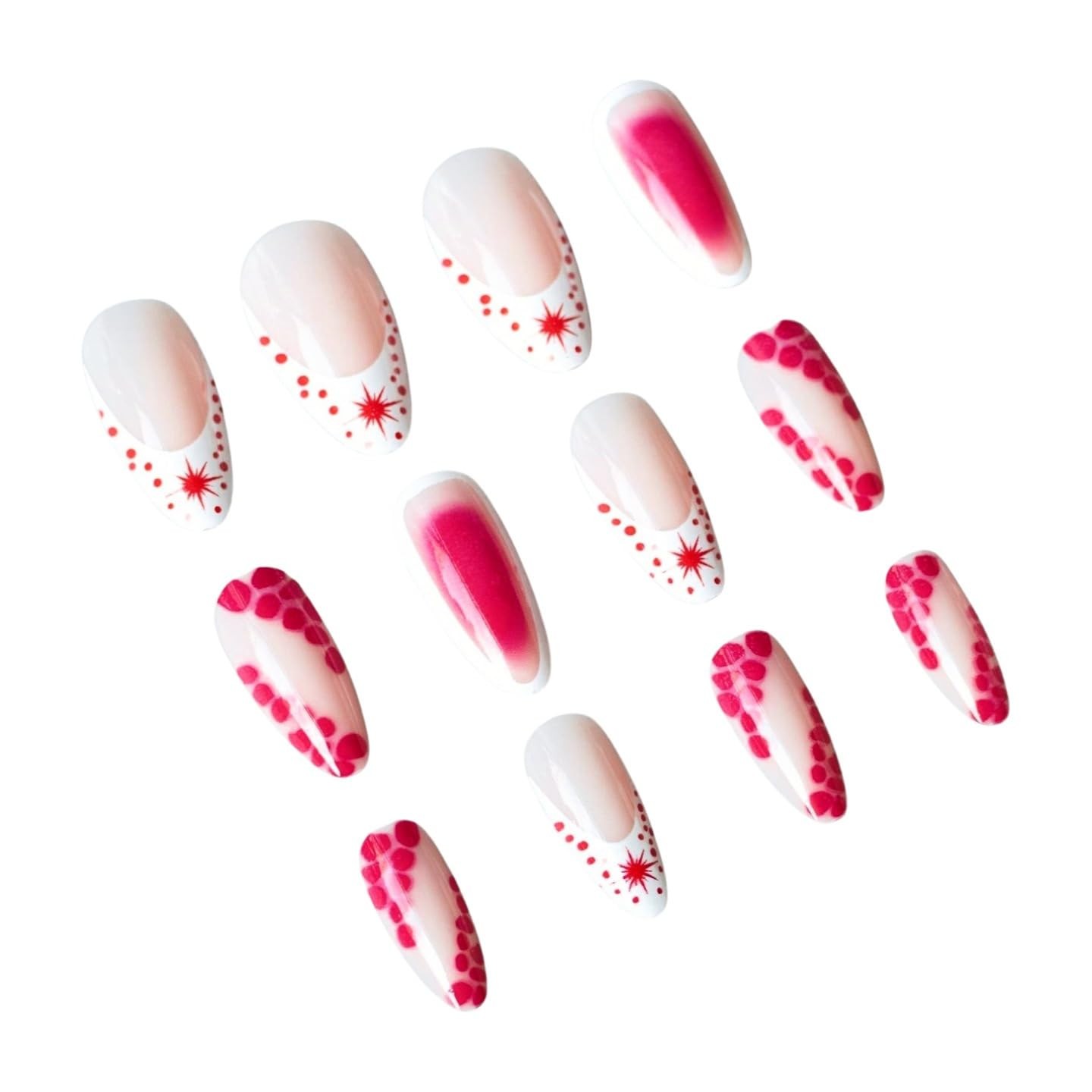 French Tip Press on Nails Long Almond Fake Nails Glossy Glue Pink White Acryl…