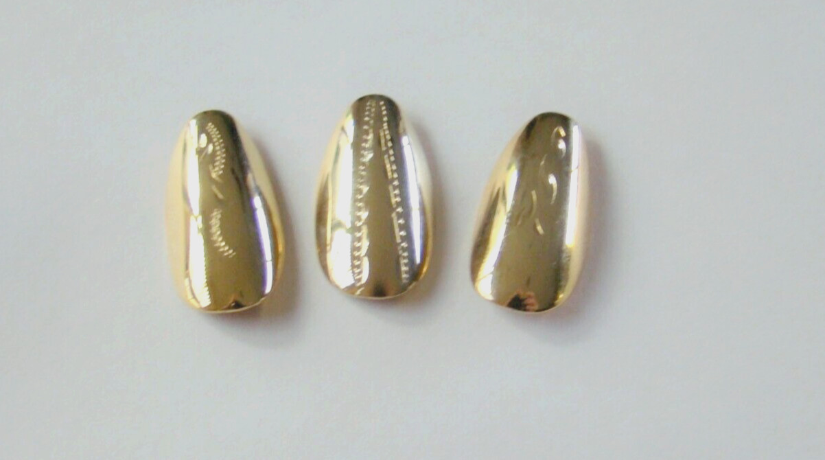 3/$30 DISTINCTIVE ENGRAVED LIFETIME 14KT GOLD PLATED LGE REUSABLE FINGERNAILS