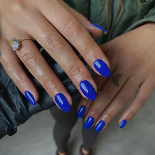 Oval Fake Nails – Royal Blue Press on Nails – Glossy Royal Blue