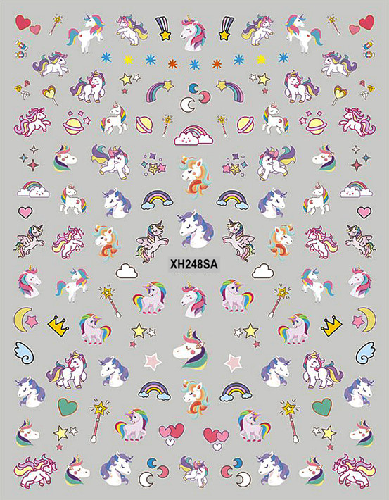 Unicorn Nail Sticker Love Heart Rainbow Stars Ice Cream Crown Butterfly Gift