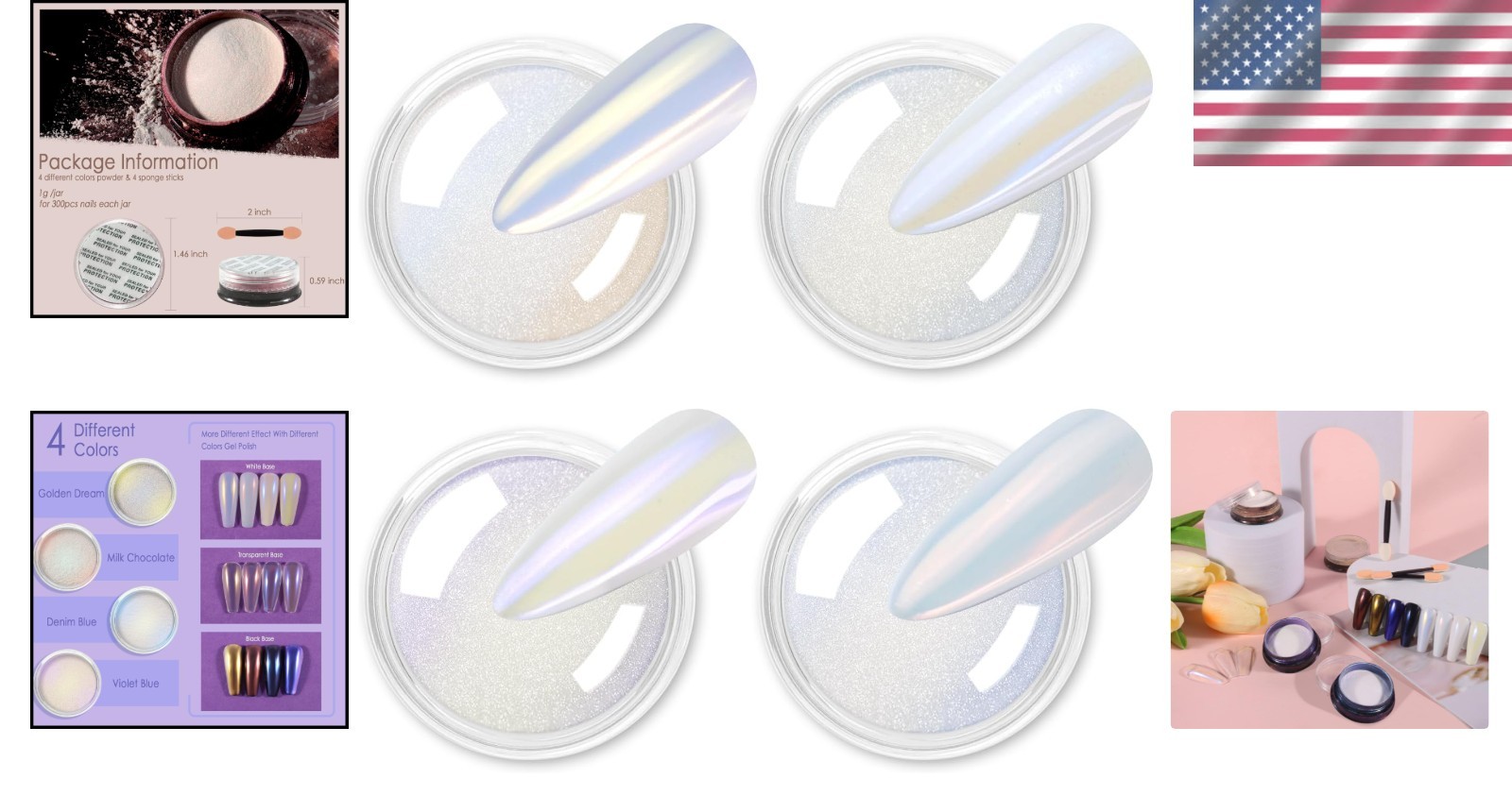 Chrome Nail Art Powder Set – 4 Colors with Mirror Finish for Elegant Designs