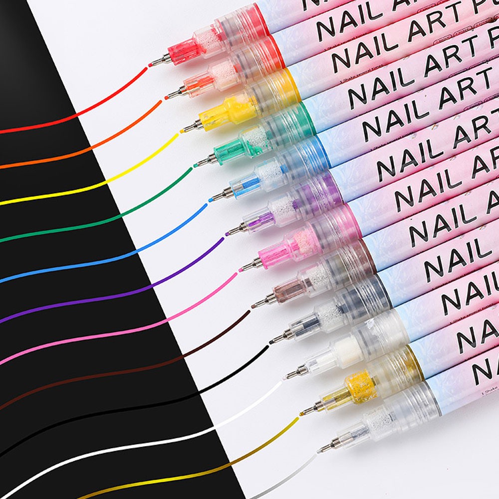 Colourful Waterproof Nail Art Graffiti Pen DIY 3D Nail Art Drawing-Pen 12Pcs/Set