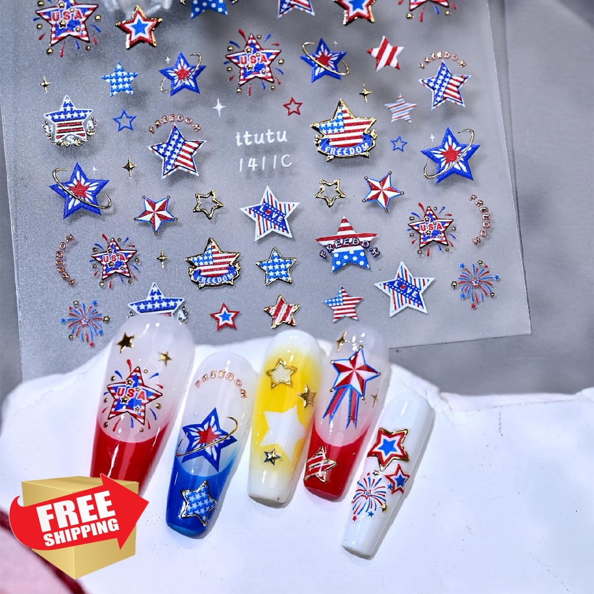 PODUOJIEYI 4th of July Nail Stickers Style 6
