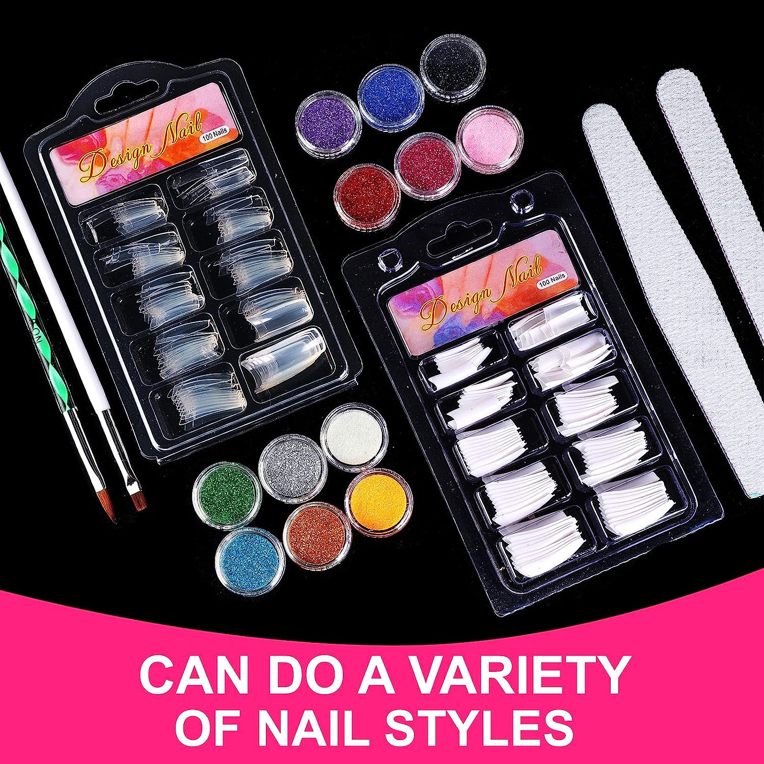 Nail Kit Set Professional Acrylic with Everything, 12 Glitter Acrylic Powder Kit