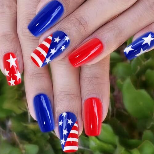 24Pcs 4th of July Press on Nails Medium Square Independence independence Day-8