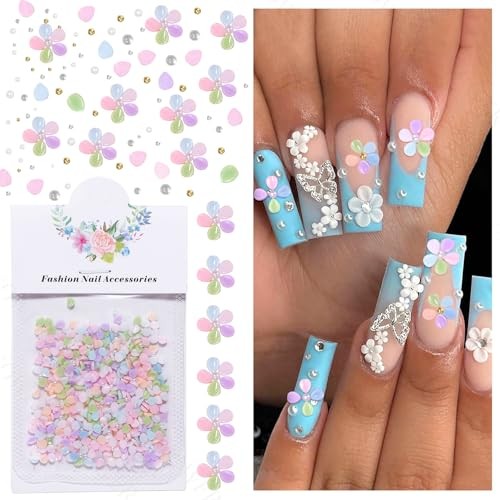 800 Pcs Flower Nail Charms, Mixed Colored Tiny Blossom Flower for S3-colored