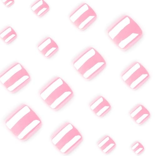 Pink Press on Toenails Chrome Fake Toenails Short Square Toe Nails style04