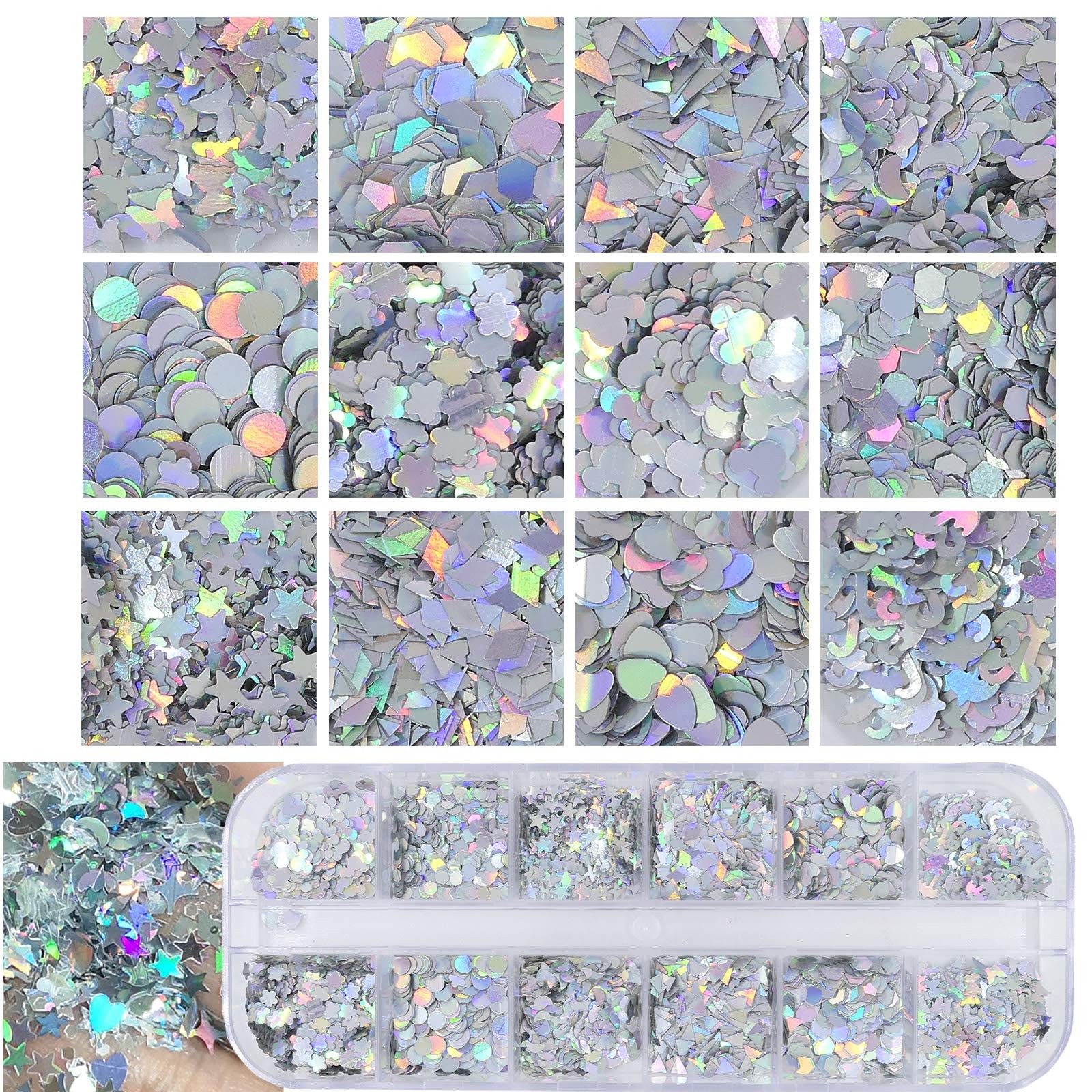 4 Boxes Holographic Nail Sequins Shapes Mixed Iridescent Nail Glitter Flakes …