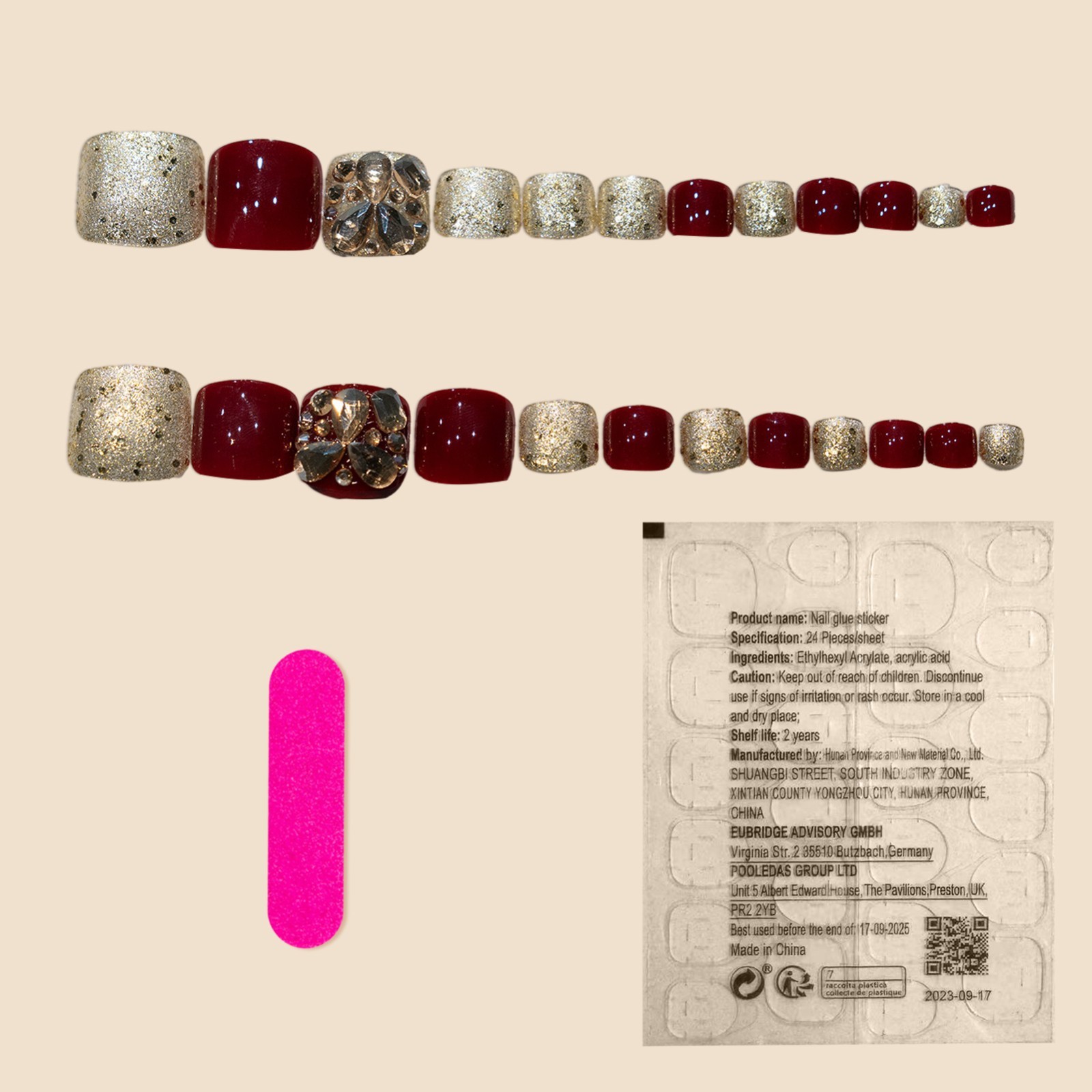 24pcs Metallic Press On Toenails Square Short False Toe Nails Full Cover