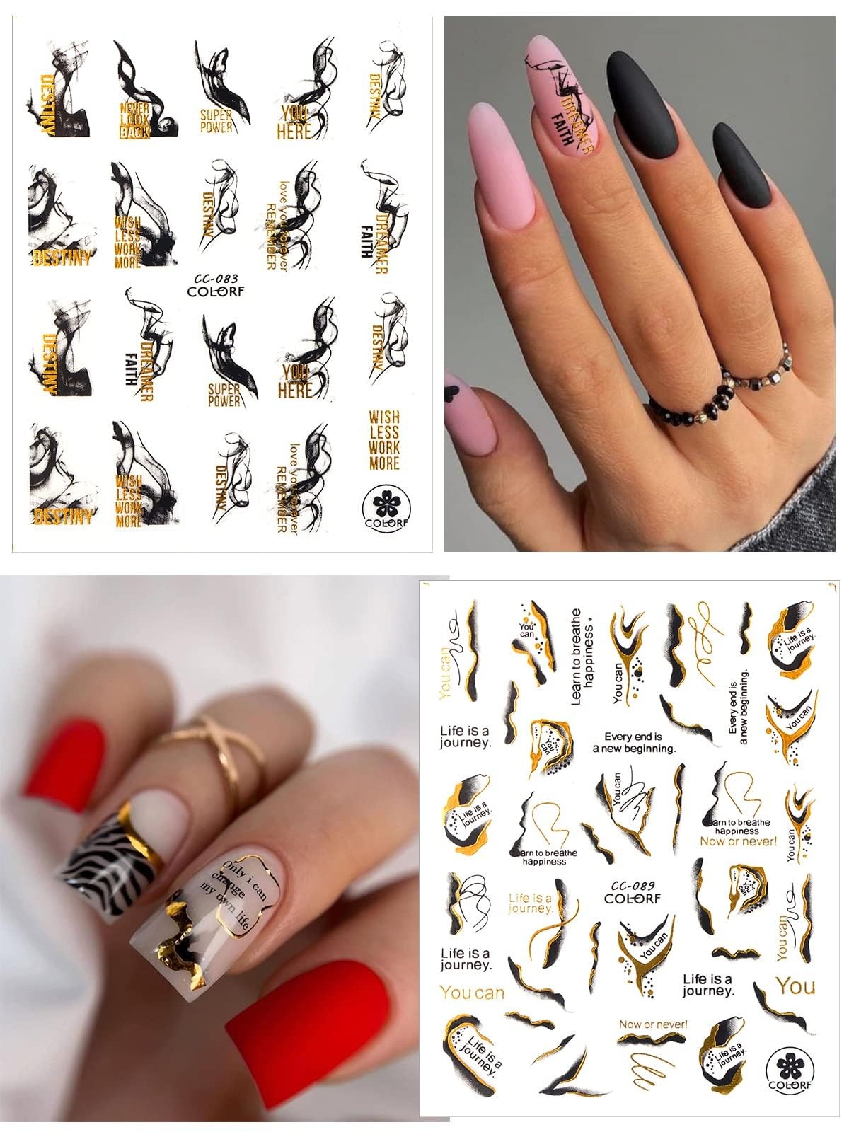 Graffiti Arte De Uñas Unas Pegatinas 3D Blanco Negro Oro Raya Linea Uñas Unas
