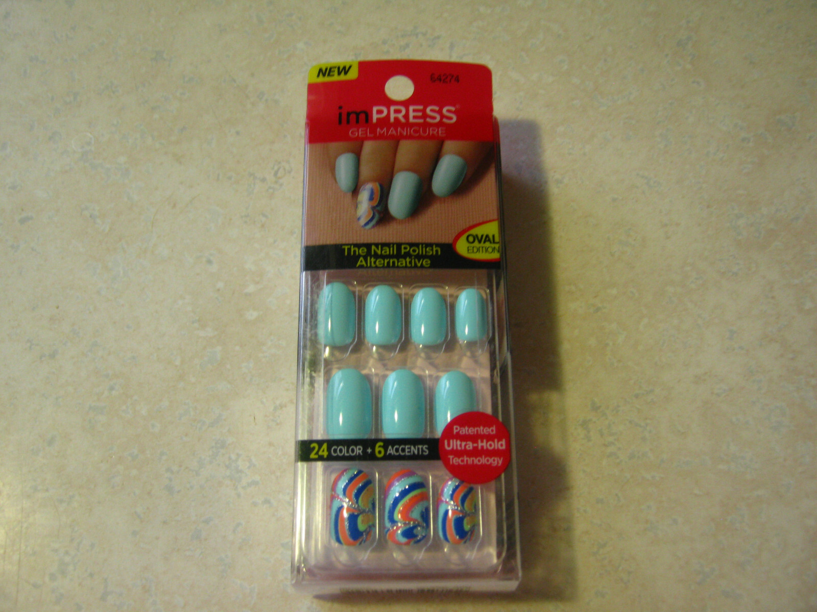 1 Kiss Impress GOSSIP GIRL Press-On 30 Nails MInt Green Navy Orange Swirls 64274