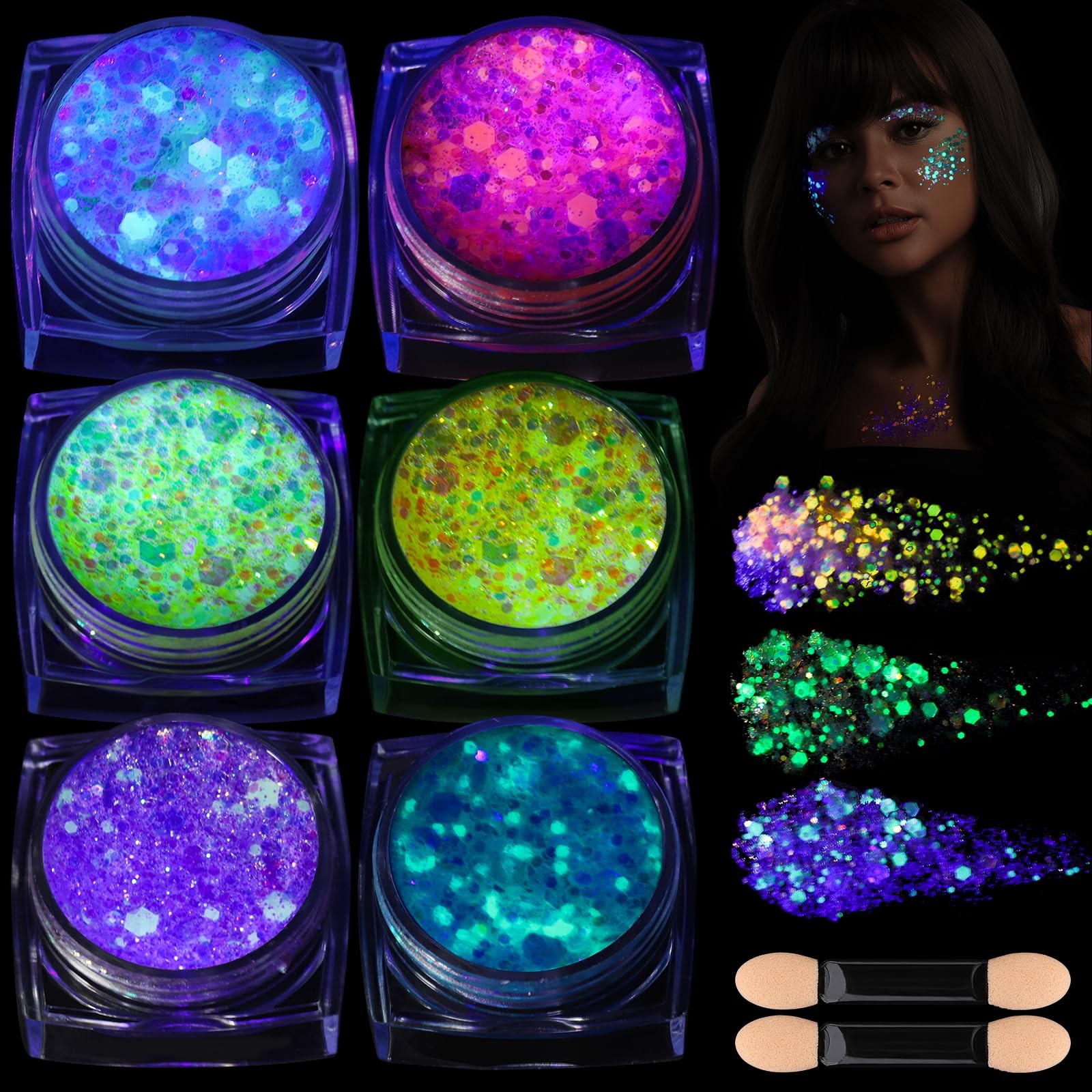 6 Colors Glow in The Dark Glitter Gel, Face Glitter Gel, Body Glitter Hair Gl…