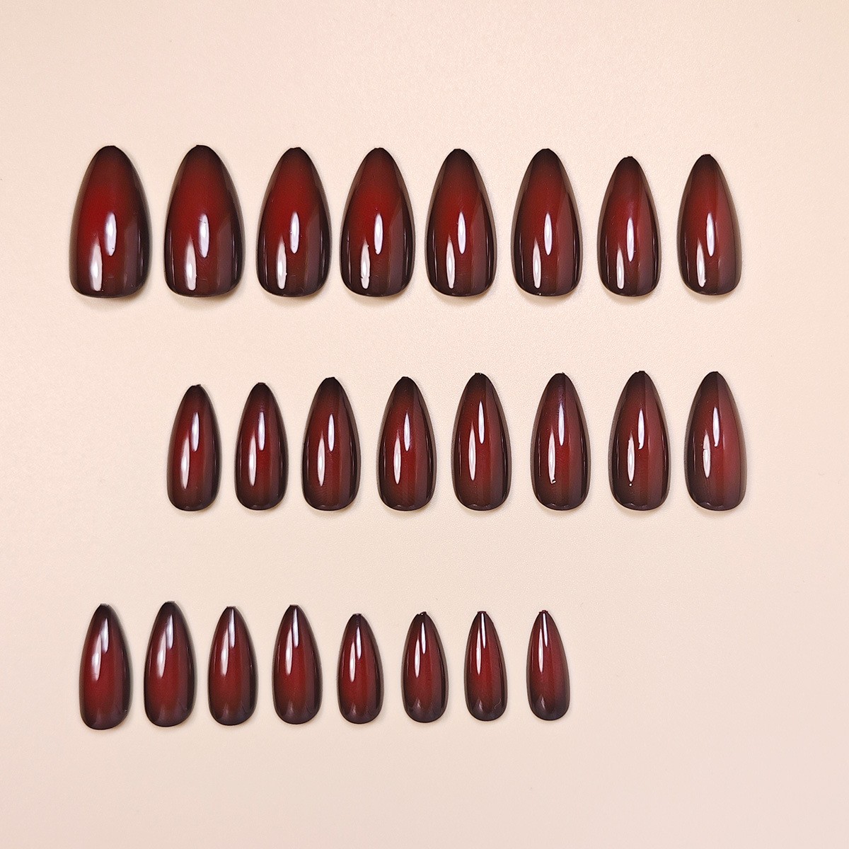 48pcs Press on Nails Burgundy Glossy Almond Fake Nails Elegant Daily Party Wear