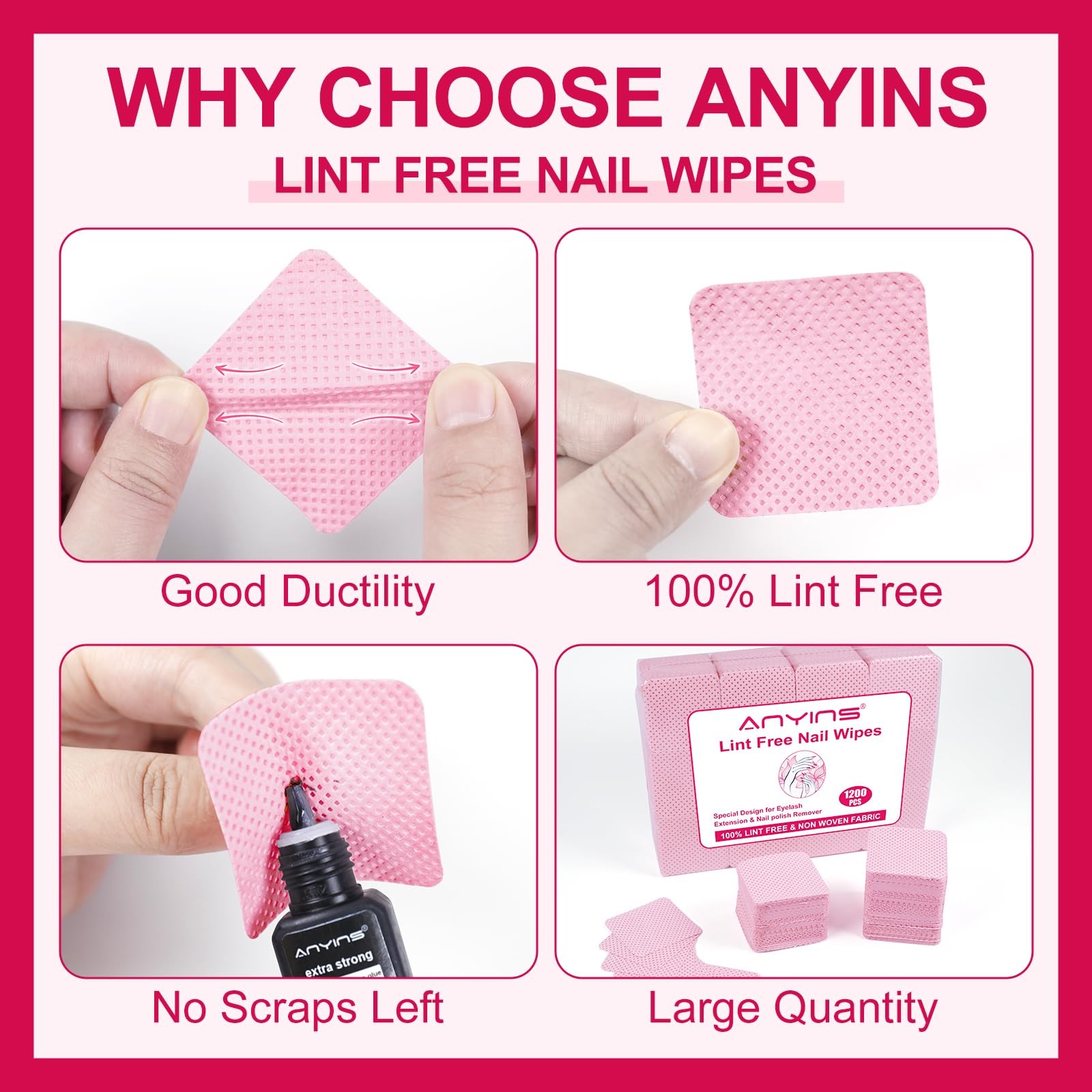 ANYINS Lint Free Nail Wipes, 1200PCS Wipes Non-Woven Fabric Nail…