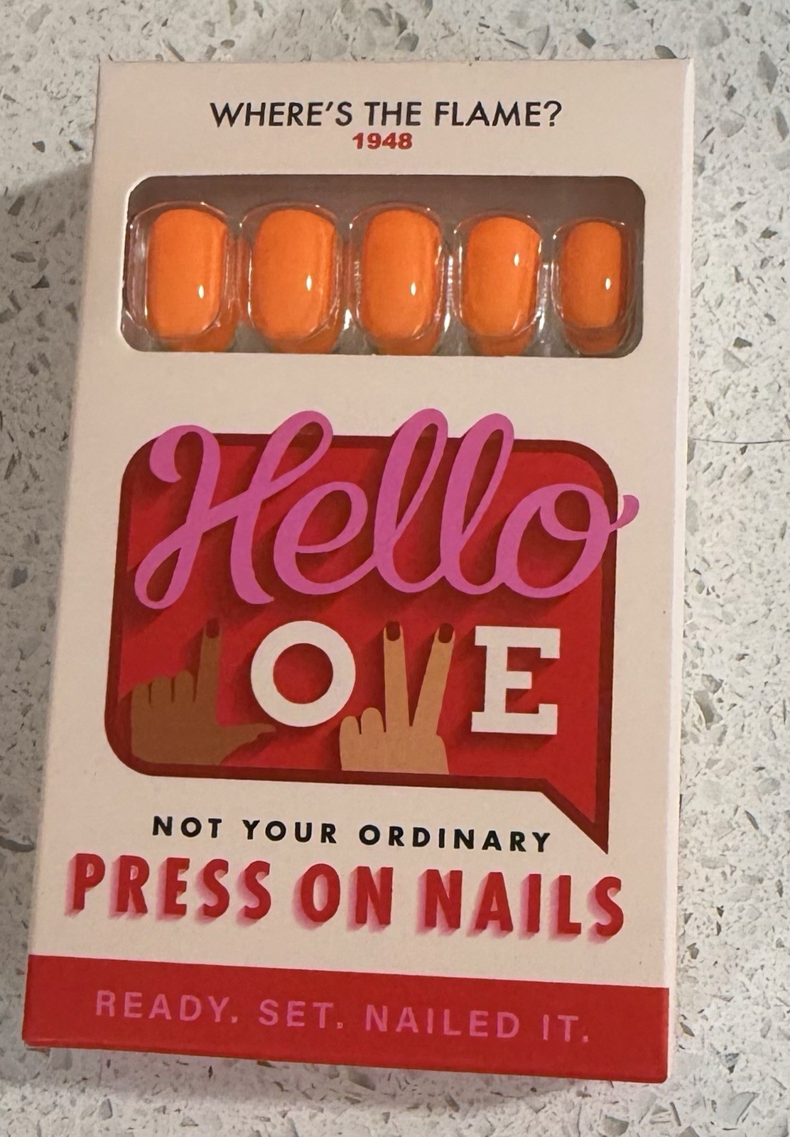 Hello Love Press On Short Square Shiny Bright Orange Where’s The Flame? 🔥