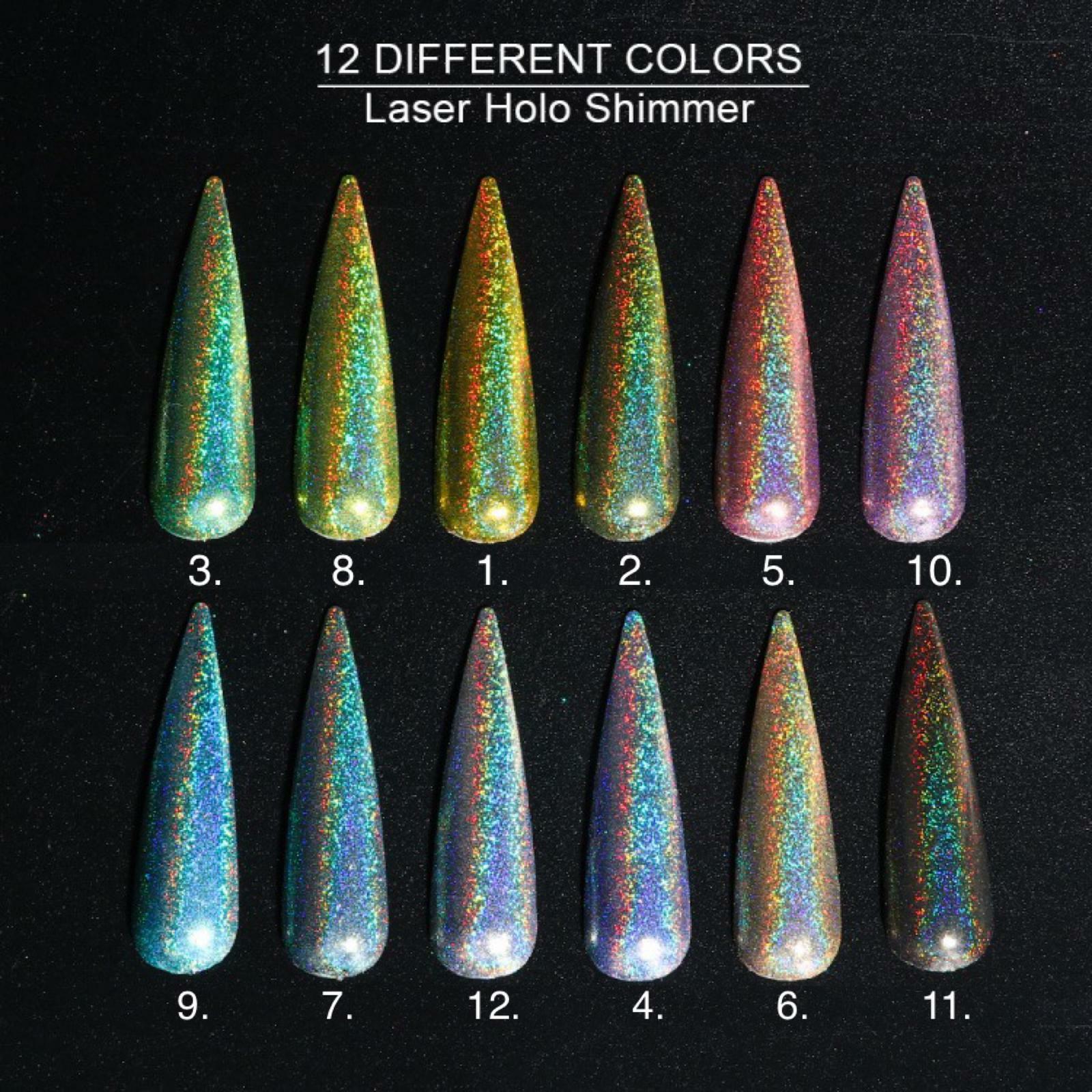 HOLOGRAPHIC CHROME POWDER NAIL GLITTER SHIMMER 12 Colours Laser EFFECT PIGMENT