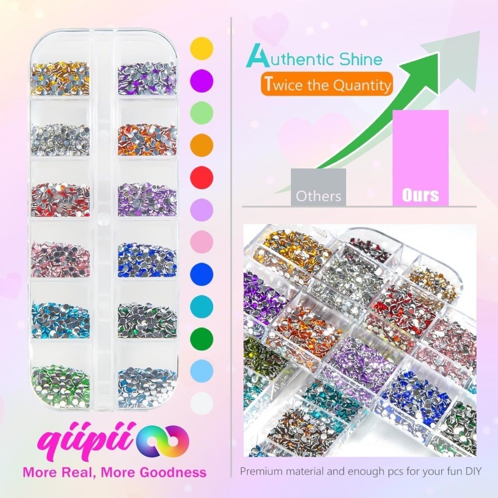2mm Small Crystal Resin Flatback Rhinestones 24 Colors SS6 Tiny Gems for Nails