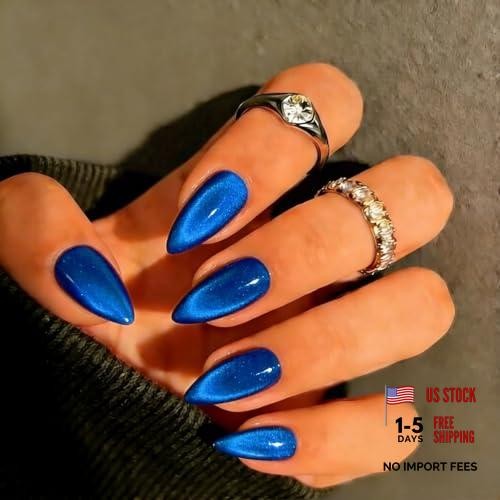 Almond Eye Press on Nails – Thick Chrome – Royal Blue – Thick Chrome