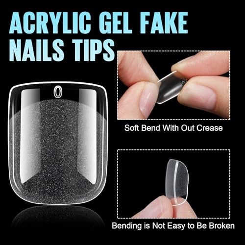TOMICCA Extra Short Square Nail Tips, 192Pcs Acrylic Clear Nails for DIY Gel