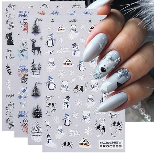 Christmas Nail Art Stickers Decals Winter Snowflake Cute Christmas style3