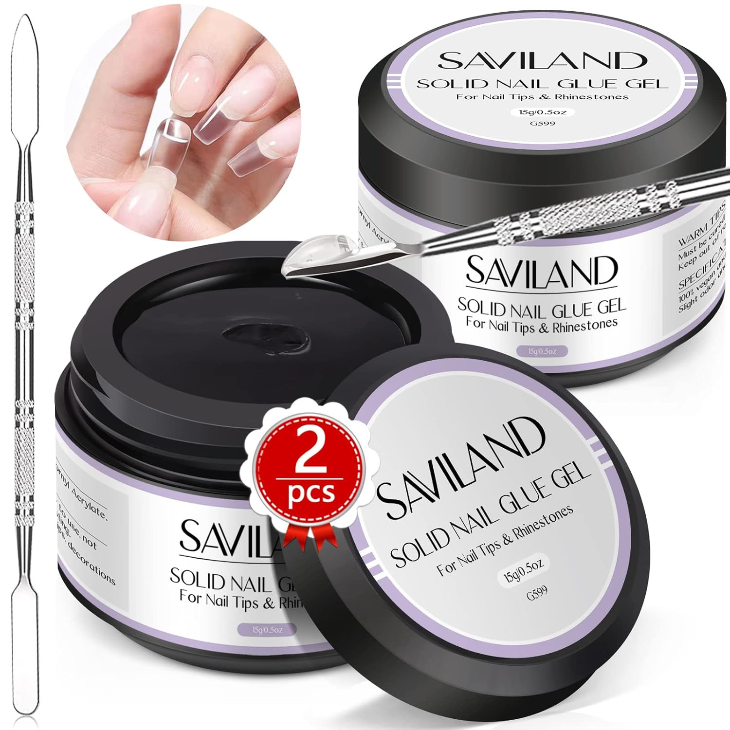 SAVILAND 30G Solid Nail Glue Gel: 2 PCS Gel Nail Glue for Acrylic Nails Strong A